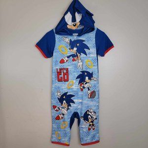 SONIC THE HEDGEHOG KIDS ONE PIECE ZIP UP PAJAMAS SIZE M
